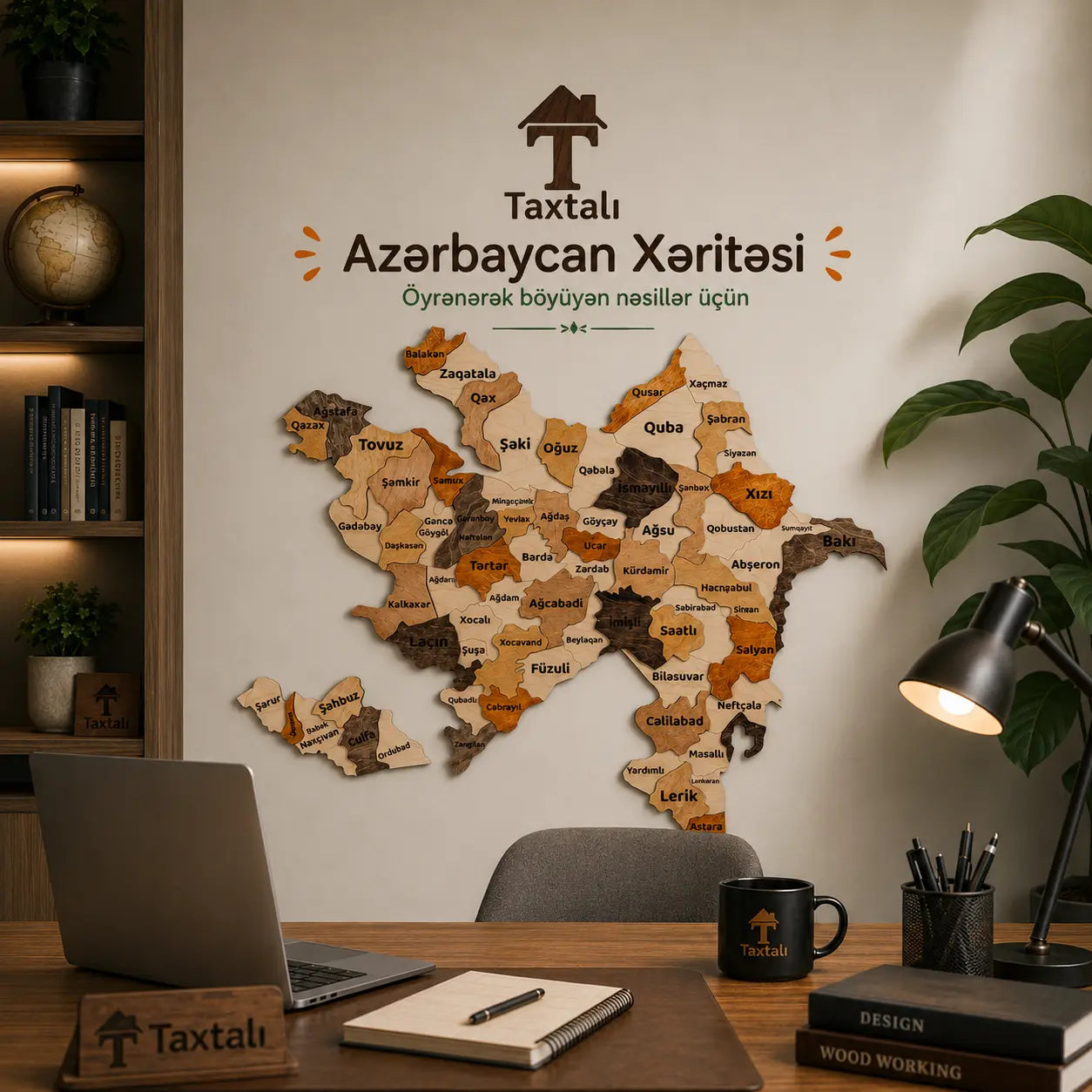 3D Detaylı Azərbaycan Xəritəsi Divar Dekoru
